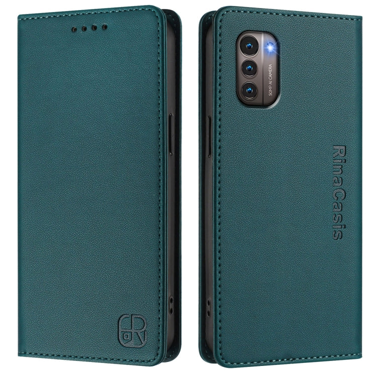 For Nokia G11 / G21 RC01 Dual-Folded Magnetic Suction RFID Leather Phone Case