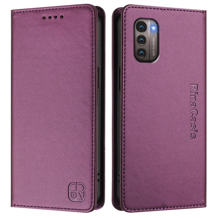 For Nokia G11 / G21 RC01 Dual-Folded Magnetic Suction RFID Leather Phone Case