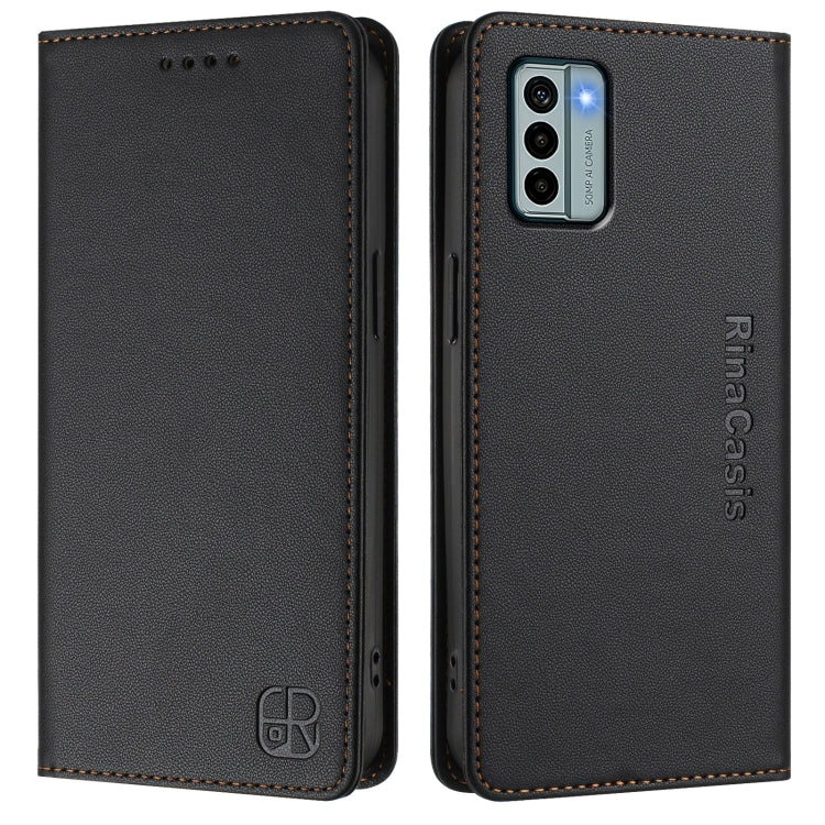 For Nokia G22 RC01 Dual-Folded Magnetic Suction RFID Leather Phone Case
