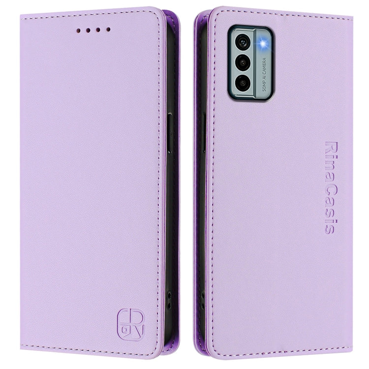 For Nokia G22 RC01 Dual-Folded Magnetic Suction RFID Leather Phone Case