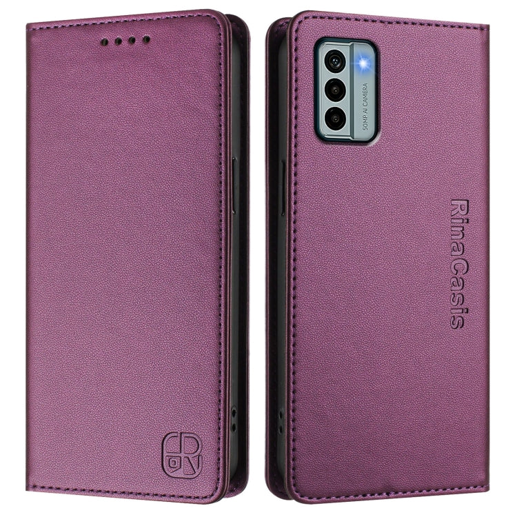 For Nokia G22 RC01 Dual-Folded Magnetic Suction RFID Leather Phone Case