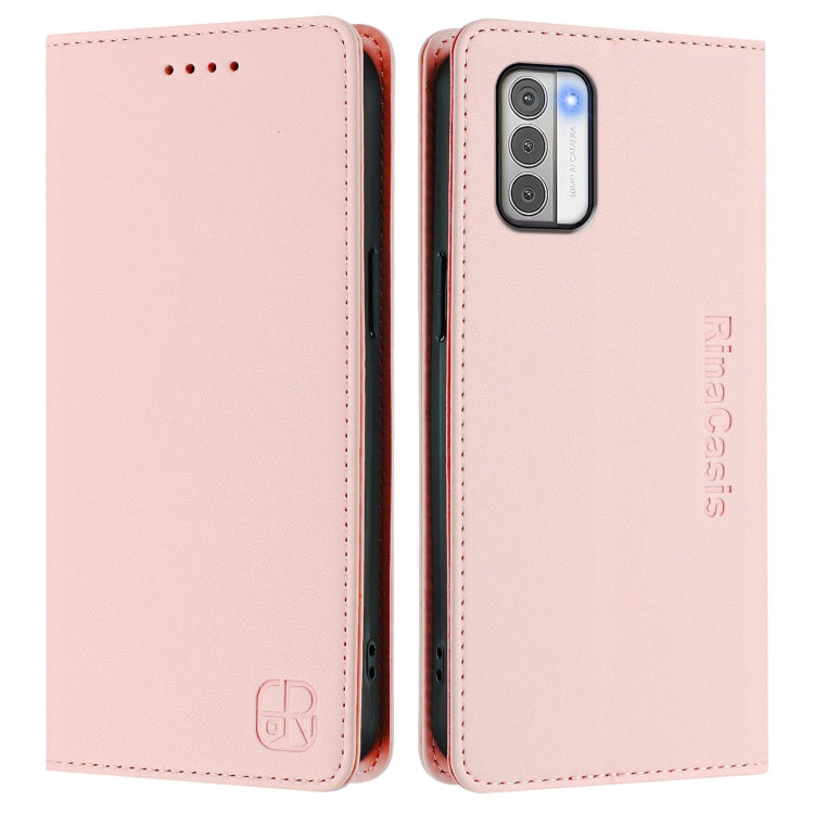 For Nokia G42 / G310 RC01 Dual-Folded Magnetic Suction RFID Leather Phone Case