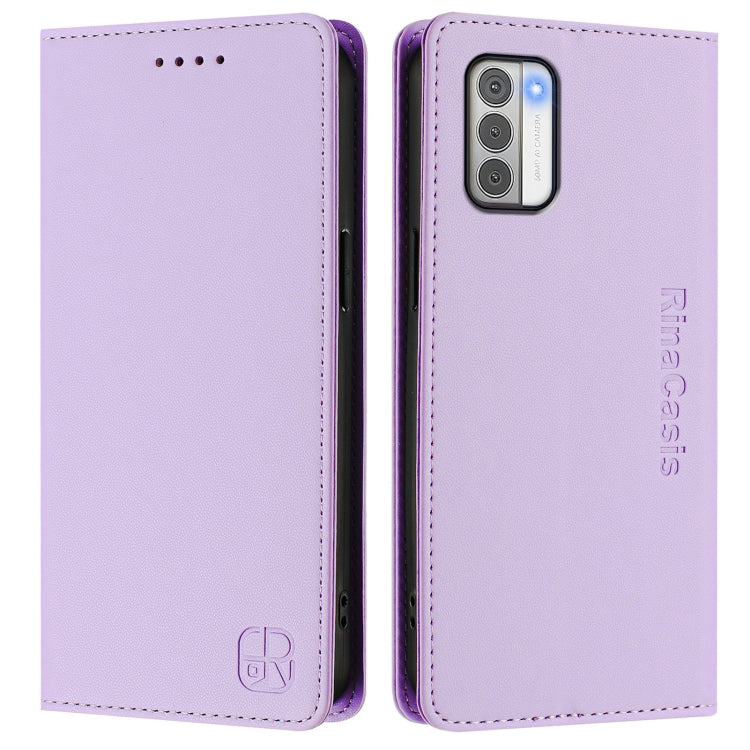 For Nokia G42 / G310 RC01 Dual-Folded Magnetic Suction RFID Leather Phone Case