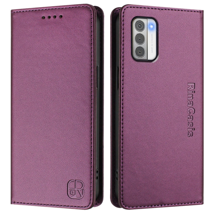For Nokia G42 / G310 RC01 Dual-Folded Magnetic Suction RFID Leather Phone Case