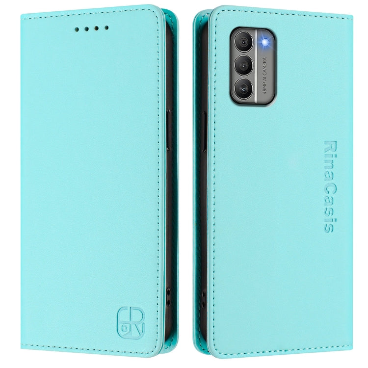 For Nokia G400 RC01 Dual-Folded Magnetic Suction RFID Leather Phone Case