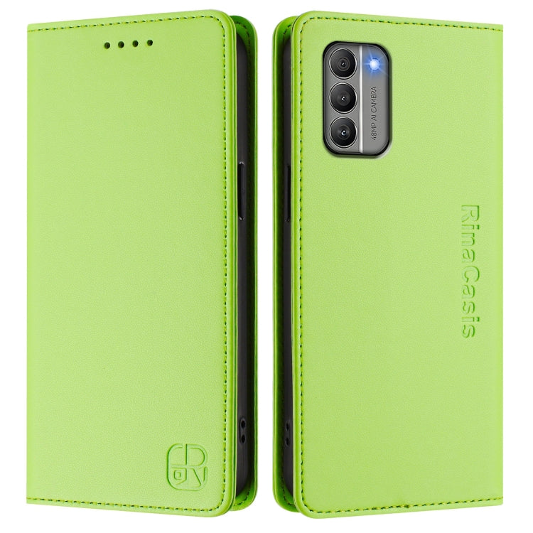 For Nokia G400 RC01 Dual-Folded Magnetic Suction RFID Leather Phone Case