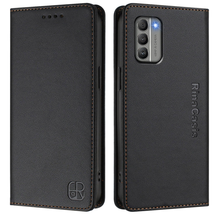 For Nokia G400 RC01 Dual-Folded Magnetic Suction RFID Leather Phone Case