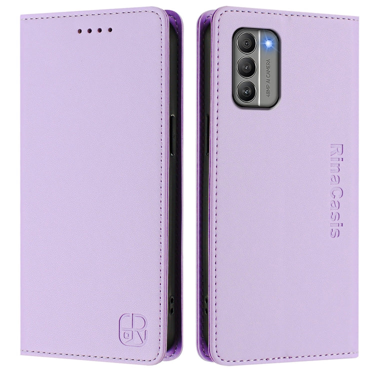 For Nokia G400 RC01 Dual-Folded Magnetic Suction RFID Leather Phone Case