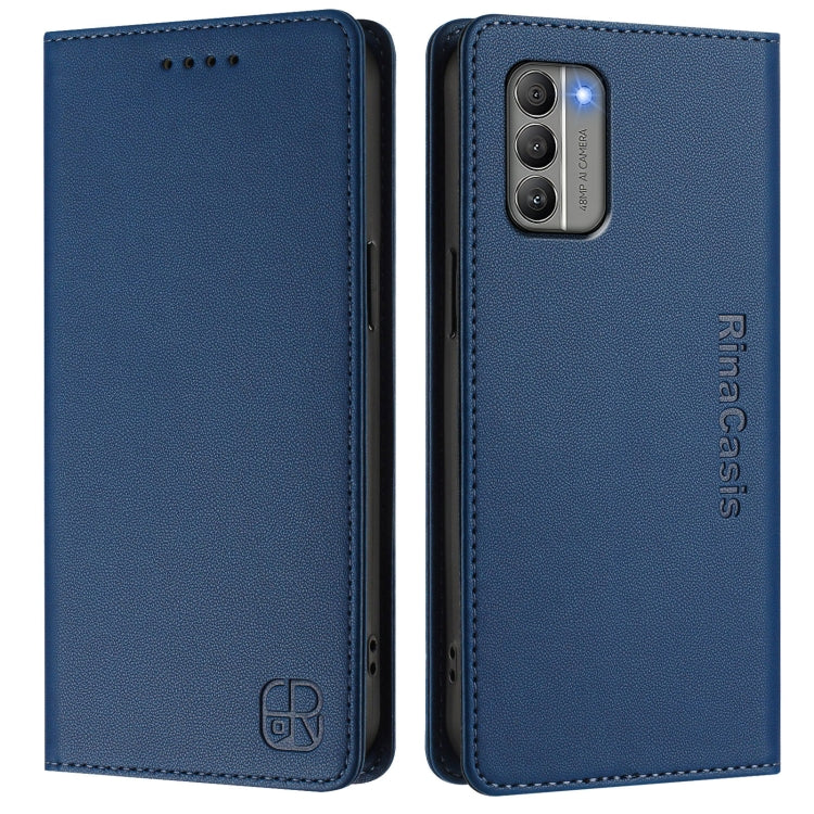 For Nokia G400 RC01 Dual-Folded Magnetic Suction RFID Leather Phone Case