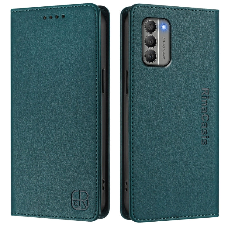 For Nokia G400 RC01 Dual-Folded Magnetic Suction RFID Leather Phone Case