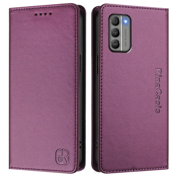 For Nokia G400 RC01 Dual-Folded Magnetic Suction RFID Leather Phone Case