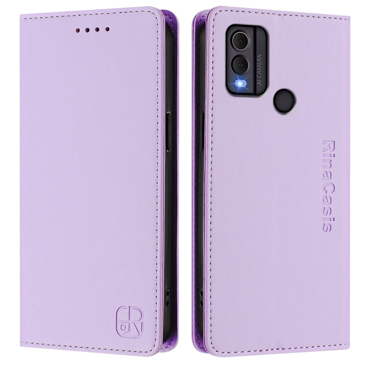 For Nokia C22 RC01 Dual-Folded Magnetic Suction RFID Leather Phone Case