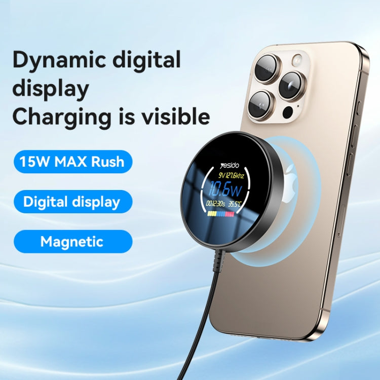 Yesido DS28 15W Smart Digital Display Magnetic Wireless Charger, Length:1.2m - Black
