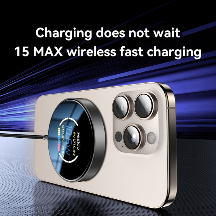 Yesido DS28 15W Smart Digital Display Magnetic Wireless Charger, Length:1.2m - Black