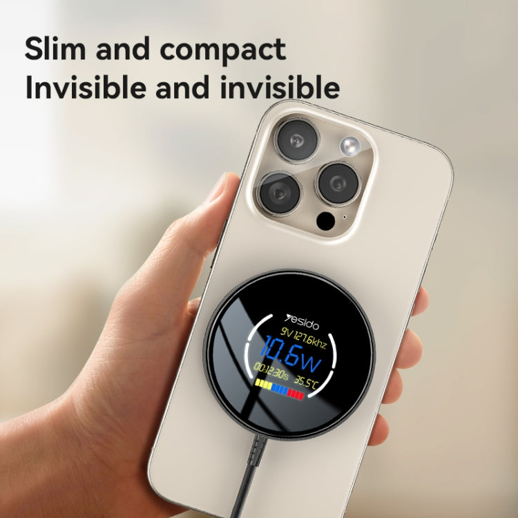 Yesido DS28 15W Smart Digital Display Magnetic Wireless Charger, Length:1.2m - Black