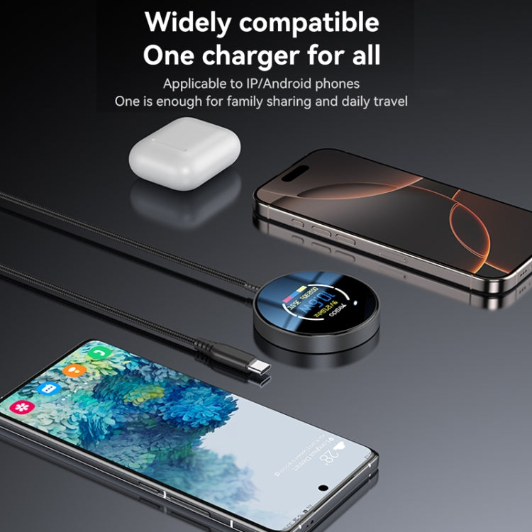 Yesido DS28 15W Smart Digital Display Magnetic Wireless Charger, Length:1.2m - Black