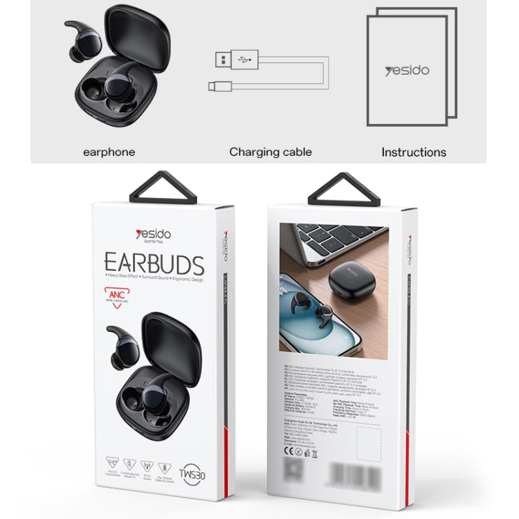 Yesido TWS30 ANC Active Noise Reduction TWS Bluetooth Earphone - Black