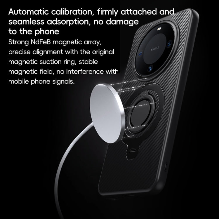 For Huawei Mate 60 Carbon Fiber MagSafe Phone Case with 360 Degree Rotating Holder