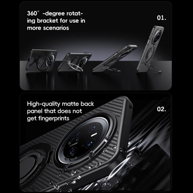 For Huawei Mate 70 Carbon Fiber MagSafe Phone Case with 360 Degree Rotating Holder