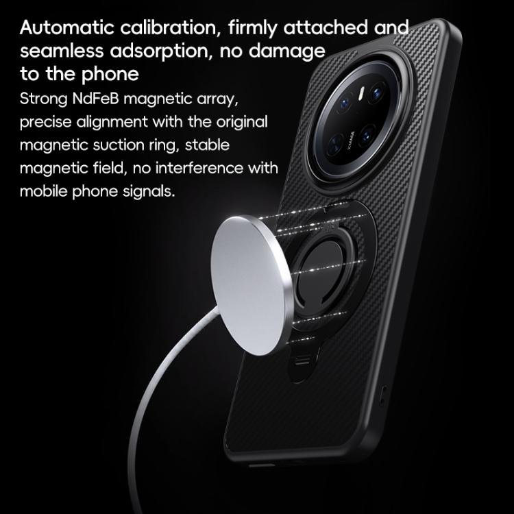 For Huawei Mate 70 Carbon Fiber MagSafe Phone Case with 360 Degree Rotating Holder