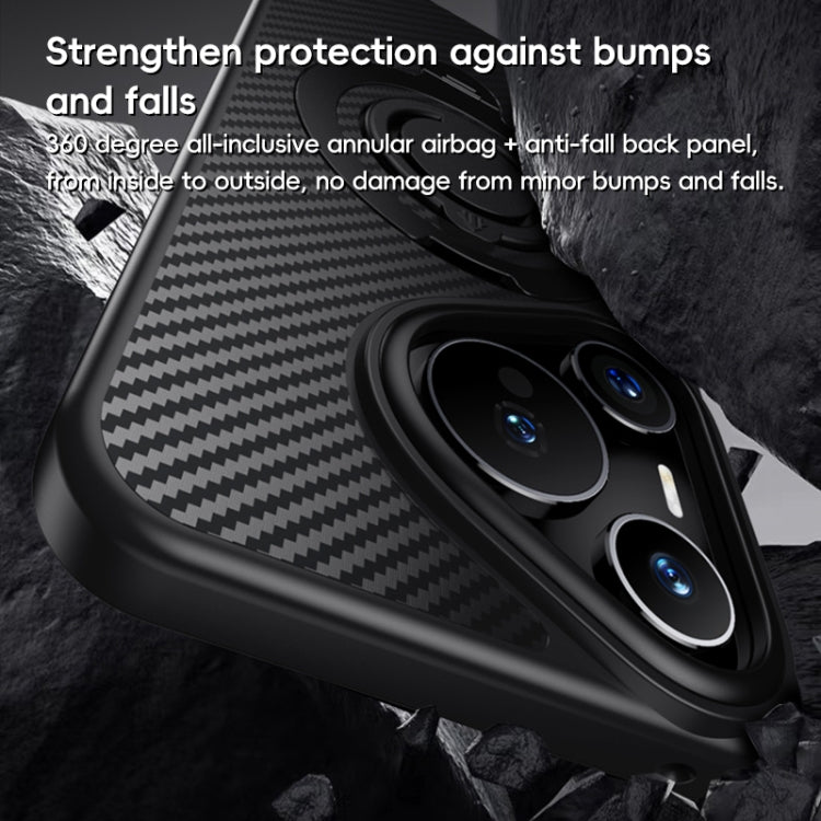 For Huawei Pura 70 Carbon Fiber MagSafe Phone Case with 360 Degree Rotating Holder