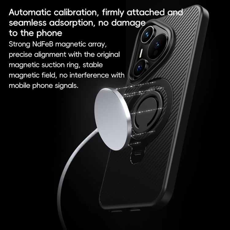 For Huawei Pura 70 Carbon Fiber MagSafe Phone Case with 360 Degree Rotating Holder