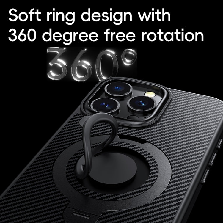 For iPhone 16 Pro Max Carbon Fiber MagSafe Phone Case with 360 Degree Rotating Holder