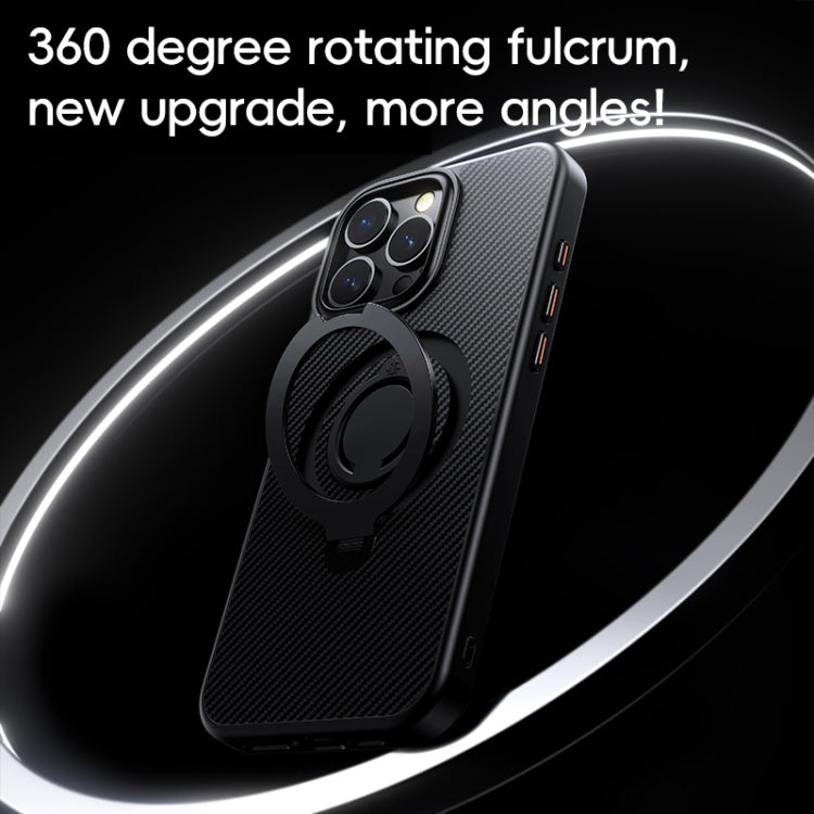 For iPhone 16 Pro Max Carbon Fiber MagSafe Phone Case with 360 Degree Rotating Holder