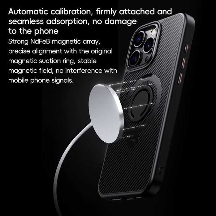For iPhone 16 Pro Max Carbon Fiber MagSafe Phone Case with 360 Degree Rotating Holder