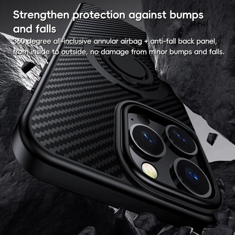 For iPhone 16 Pro Max Carbon Fiber MagSafe Phone Case with 360 Degree Rotating Holder
