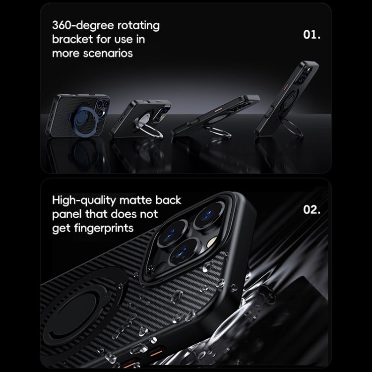 For iPhone 16 Pro Max Carbon Fiber MagSafe Phone Case with 360 Degree Rotating Holder