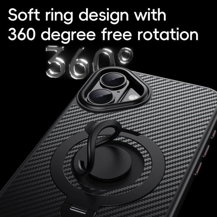 For iPhone 16 Plus Carbon Fiber MagSafe Phone Case with 360 Degree Rotating Holder
