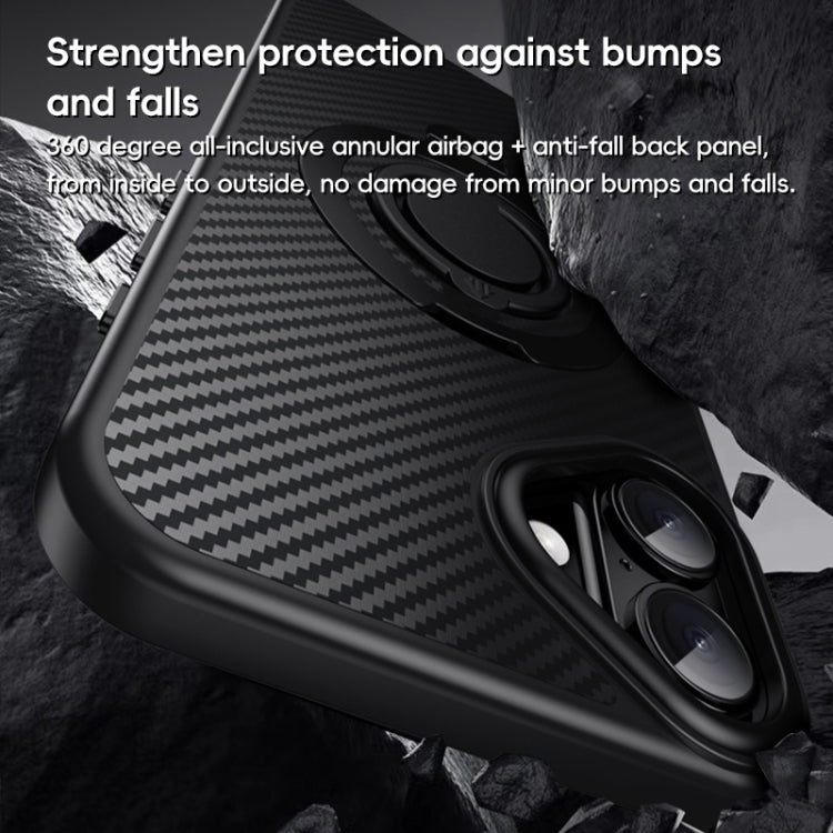 For iPhone 16 Plus Carbon Fiber MagSafe Phone Case with 360 Degree Rotating Holder