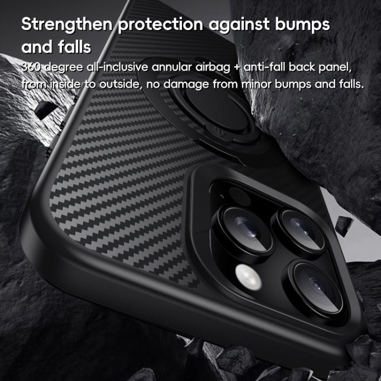 For iPhone 16 Plus Carbon Fiber MagSafe Phone Case with 360 Degree Rotating Holder