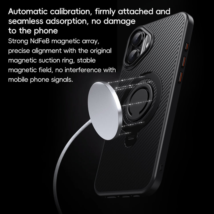 For iPhone 16 Plus Carbon Fiber MagSafe Phone Case with 360 Degree Rotating Holder