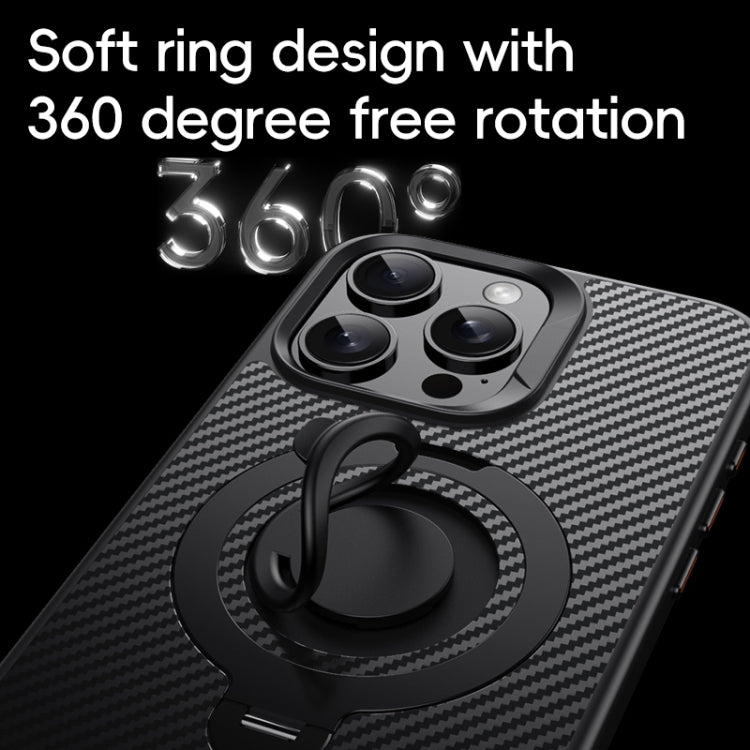 For iPhone 15 Pro Max Carbon Fiber MagSafe Phone Case with 360 Degree Rotating Holder