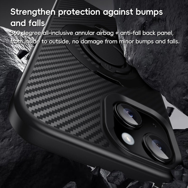 For iPhone 15 Carbon Fiber MagSafe Phone Case with 360 Degree Rotating Holder