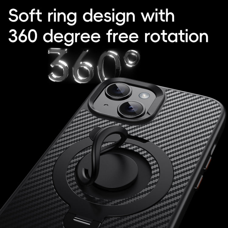For iPhone 15 Carbon Fiber MagSafe Phone Case with 360 Degree Rotating Holder