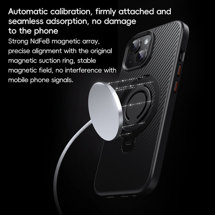 For iPhone 15 Carbon Fiber MagSafe Phone Case with 360 Degree Rotating Holder