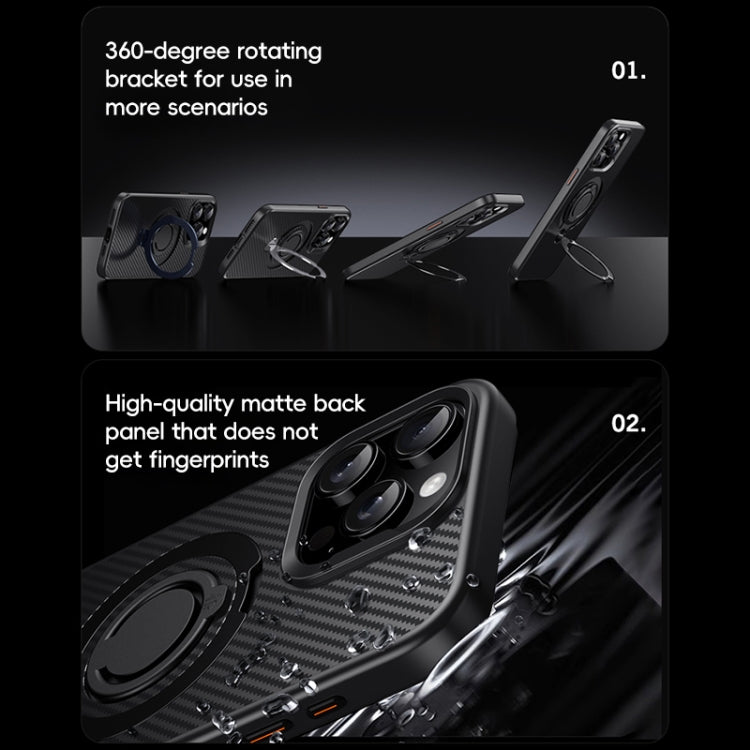 For iPhone 14 Pro Carbon Fiber MagSafe Phone Case with 360 Degree Rotating Holder