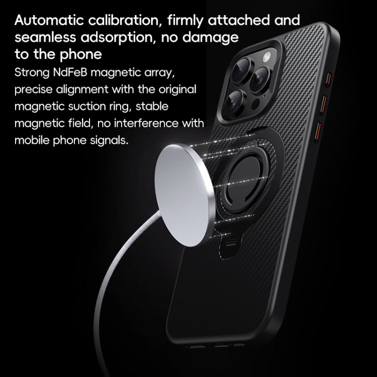 For iPhone 13 Pro Carbon Fiber MagSafe Phone Case with 360 Degree Rotating Holder