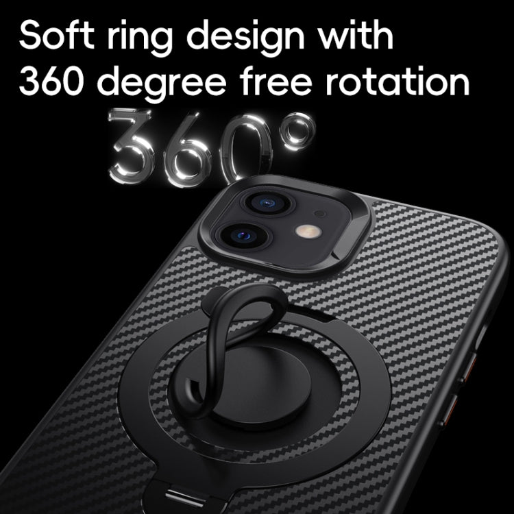 For iPhone 12 / 12 Pro Carbon Fiber MagSafe Phone Case with 360 Degree Rotating Holder