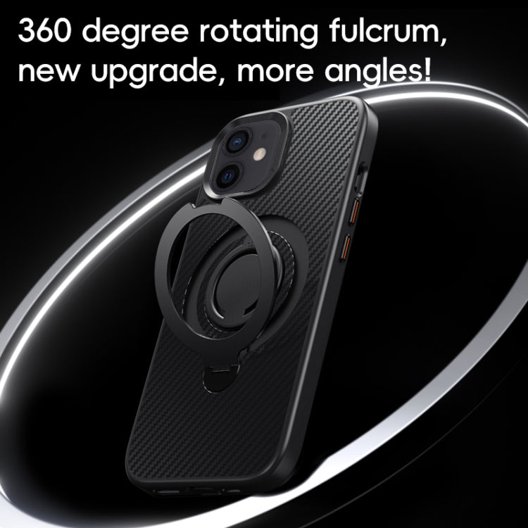 For iPhone 12 / 12 Pro Carbon Fiber MagSafe Phone Case with 360 Degree Rotating Holder