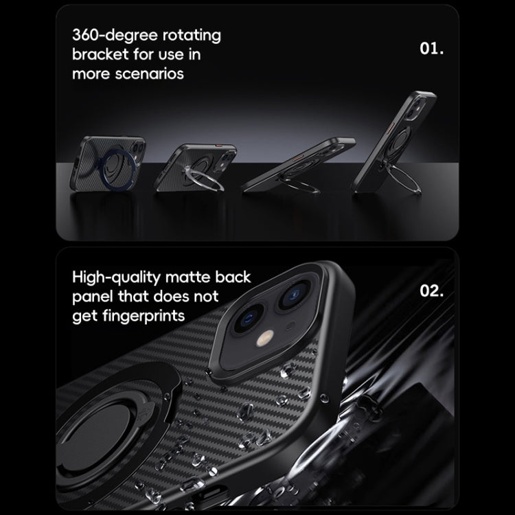 For iPhone 12 / 12 Pro Carbon Fiber MagSafe Phone Case with 360 Degree Rotating Holder