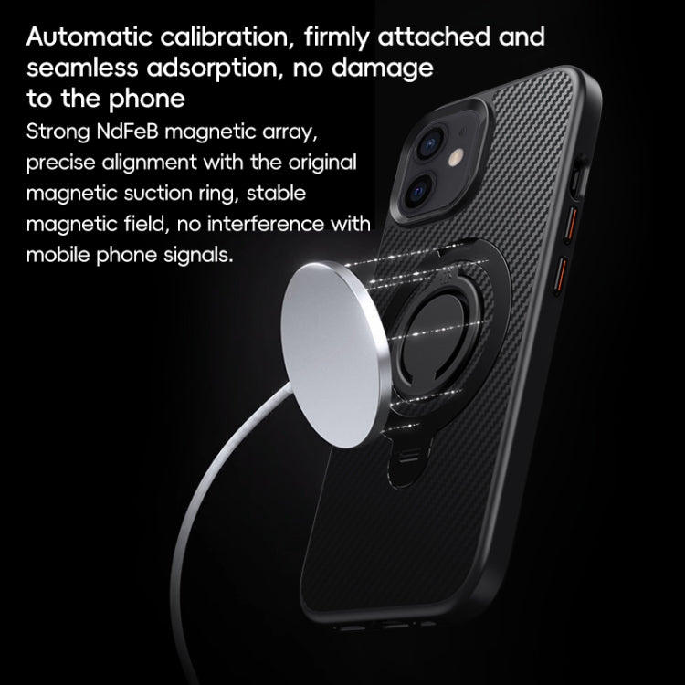 For iPhone 12 / 12 Pro Carbon Fiber MagSafe Phone Case with 360 Degree Rotating Holder