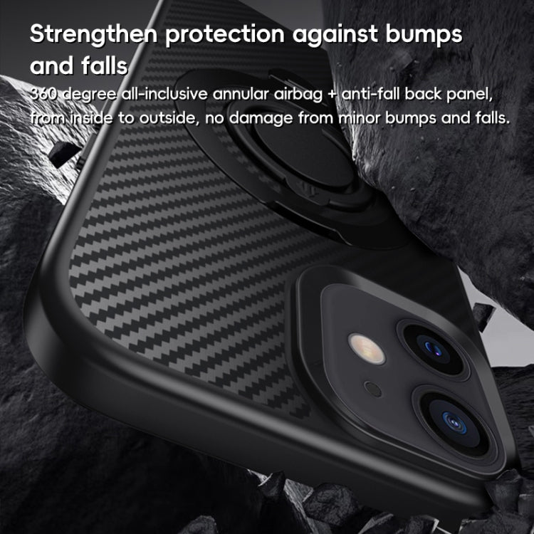 For iPhone 12 / 12 Pro Carbon Fiber MagSafe Phone Case with 360 Degree Rotating Holder