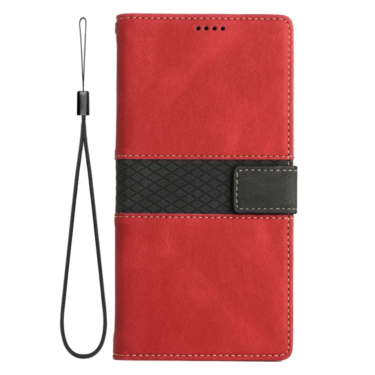 For Samsung Galaxy S25+ 5G Grid Stitching Leather Phone Case with Lanyard
