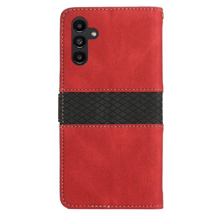 For Samsung Galaxy S25+ 5G Grid Stitching Leather Phone Case with Lanyard