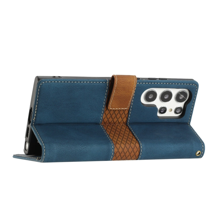 For Samsung Galaxy S25 Ultra 5G Grid Stitching Leather Phone Case with Lanyard