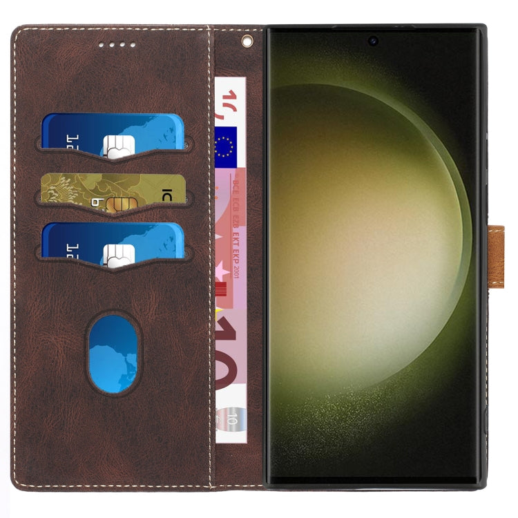 For Samsung Galaxy S25 Ultra 5G Grid Stitching Leather Phone Case with Lanyard